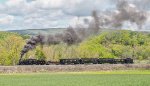 EBT 16 and excursion train southbound on the high fill